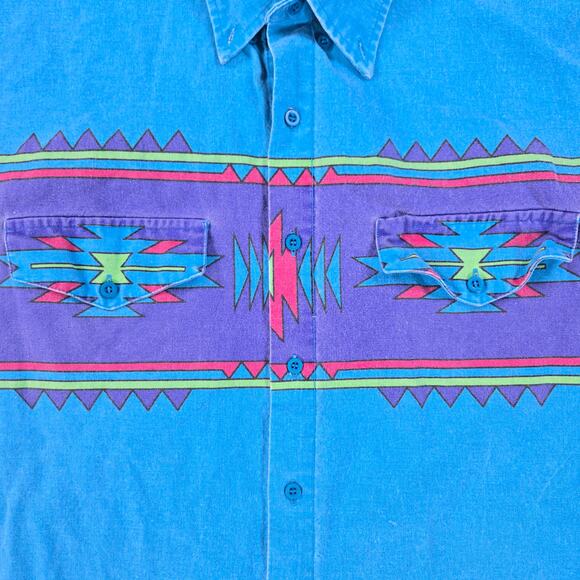 Vintage Roper Turquoise Blue Aztec Long Sleeve Button Up Shirt Men's Size XL - Picture 5 of 7